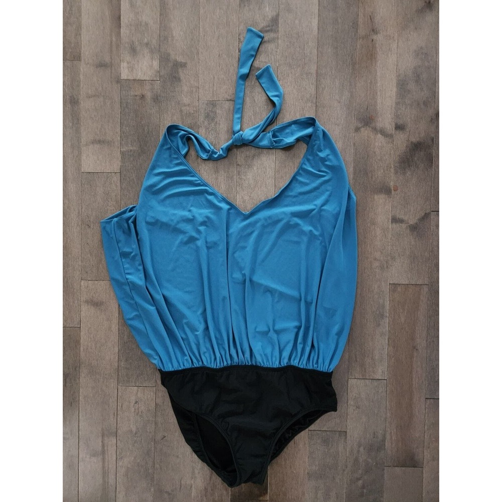 Venus Swimsuit Womens 12 One Piece Halter Tie Black Blue Bathing Suit Vacation